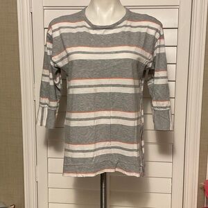 Westbound Gray and White Striped Long Sleeve Tee